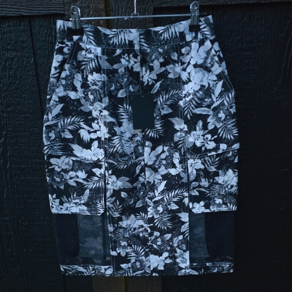 Alexander Wang Black and White Floral Pencil Skirt